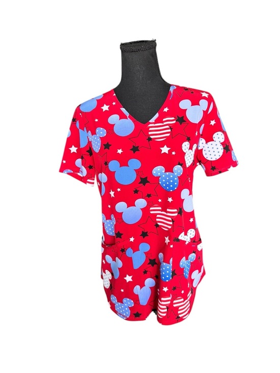 Disney Tops - Disney Mickey Americana Patriotic Scrub Top S Red Stars USA Disneycore BB34